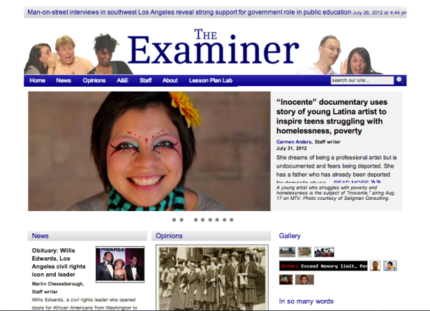 Teacher-produced news website, produced during the Student Voice Project's 2012 summer journalism institute. Screenshot by Beatrice Motamedi.